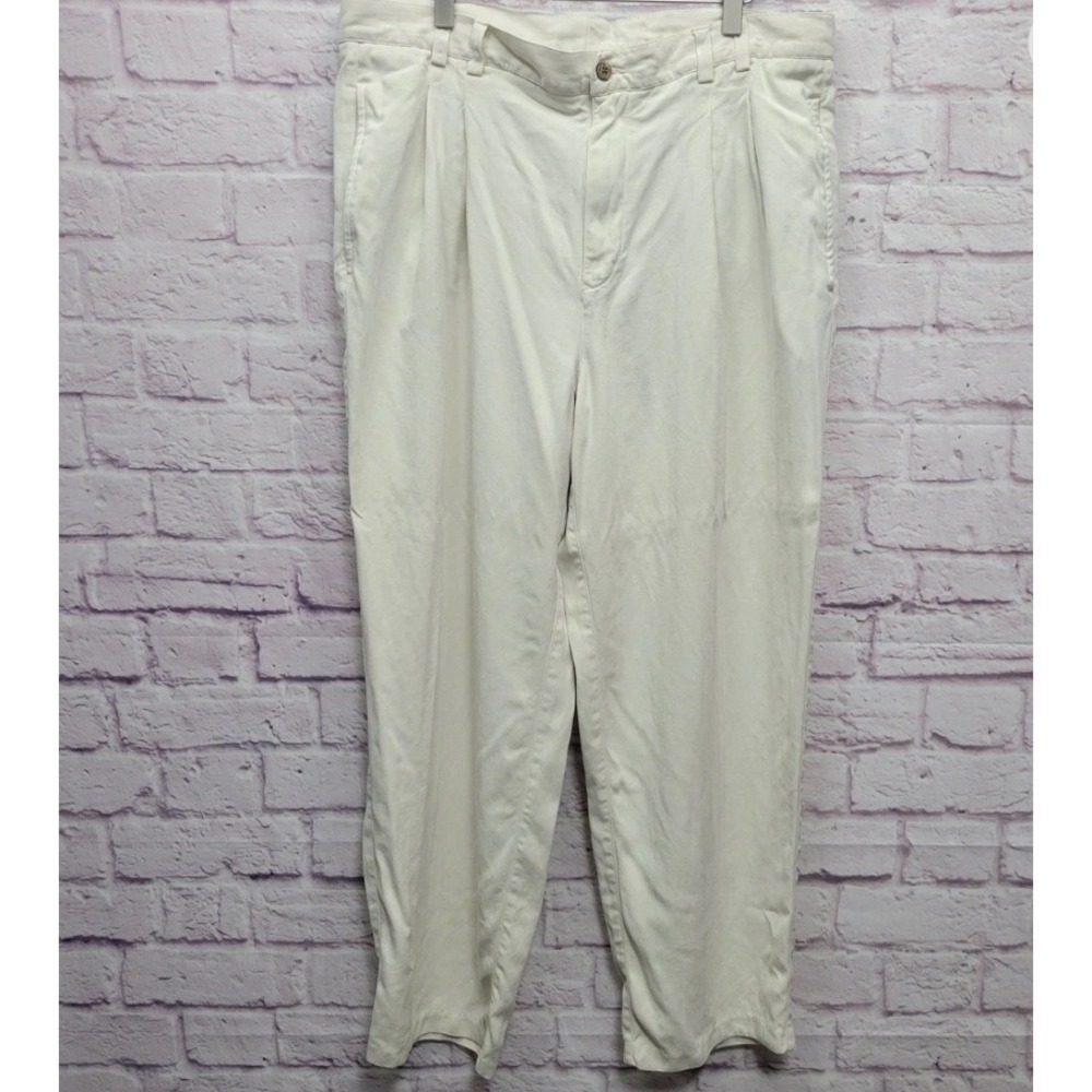Caribbean Mens 36x30 Pleated Casual Pants 100% Silk Exclusive‎ Classic Fit